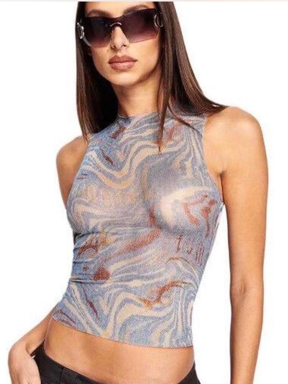 I.AM.GIA Marble Mesh High-Neck Tank in Blue and Brown